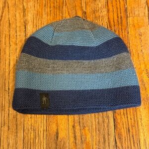 Smartwool Striped Merino Knit Beanie in Navy and Gray